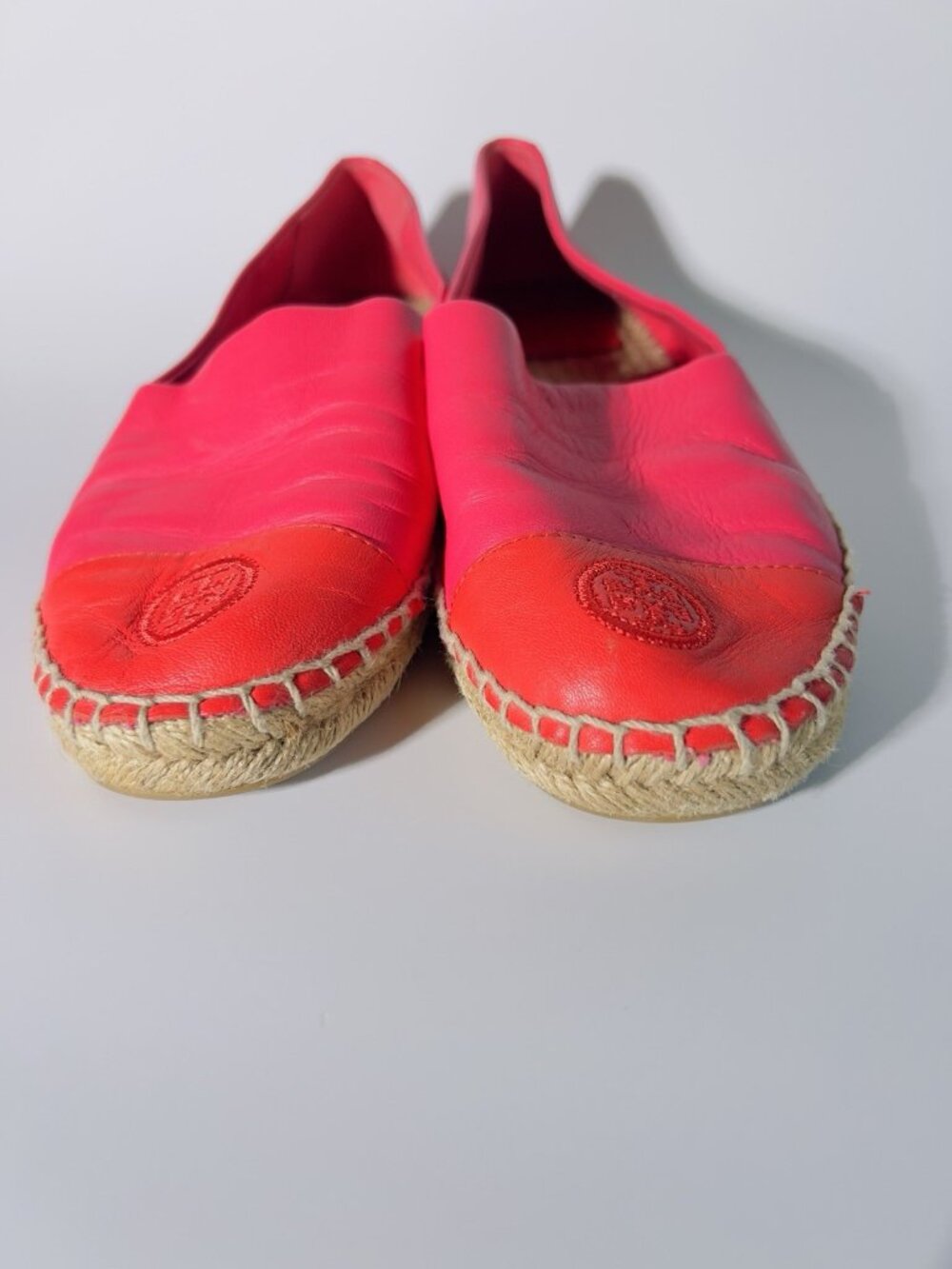 Tory Burch Colorblock Leather Espadrille Flats Pink Red Size 8.5 No Box - Picture 8 of 13